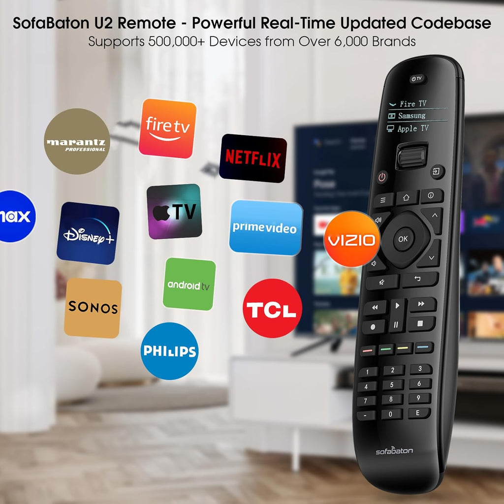 SofaBaton U2 Universal Remote (with Backlight), All-in-One Smart Universal Remote Control with Customized APP for TV/Soundbar/DVD/Blu-ray/Projector and More, Macro Buttons & Extended Infrared Range