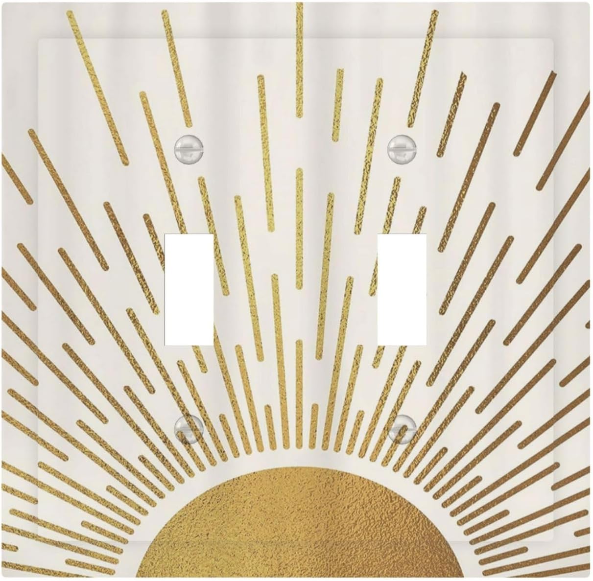 Decorative Light Switch Cover Plate Boho Mid Century Gold Sun Sunbeams 2 Gang Outlet Covers Double Toggle Wall Plates for Electrical Outlets Switch Plate Covers Faceplate for Bedroom Decor