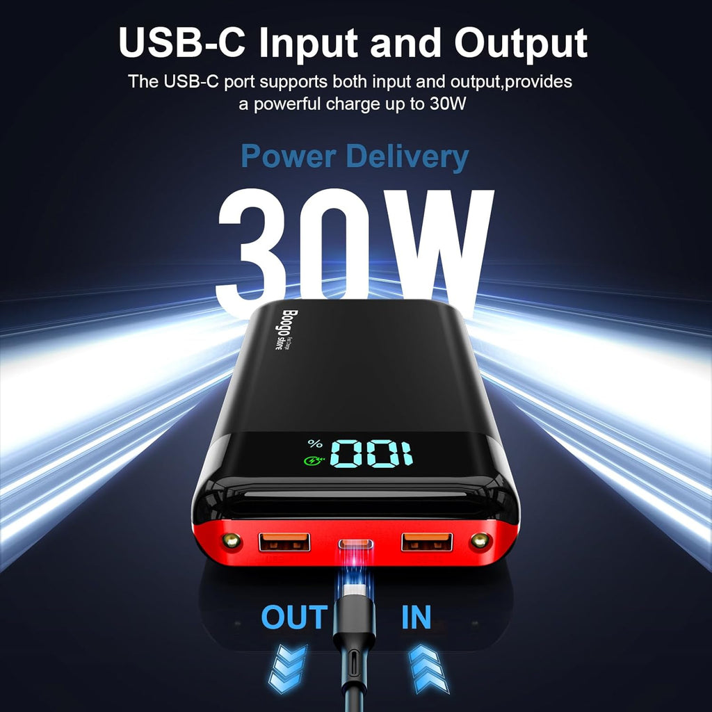 Portable Charger Power Bank 52800mAh Powerbank PD 30W and QC 4.0 Fast Charging Built-in Bright Flashlight LED Display 2 USB 1Type-C Output External Battery Pack for iPhone,Samsung