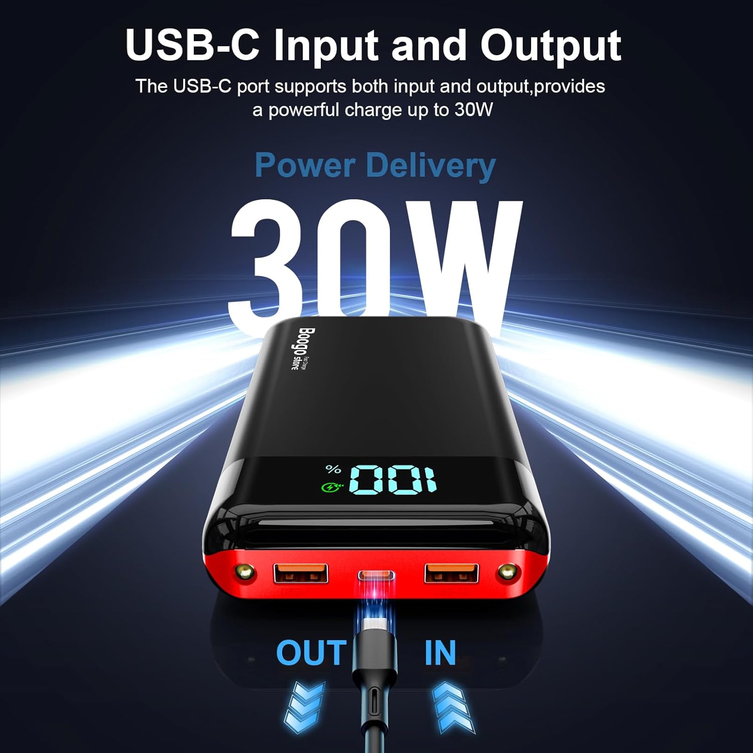 Portable Charger Power Bank 52800mAh Powerbank PD 30W and QC 4.0 Fast Charging Built-in Bright Flashlight LED Display 2 USB 1Type-C Output External Battery Pack for iPhone,Samsung