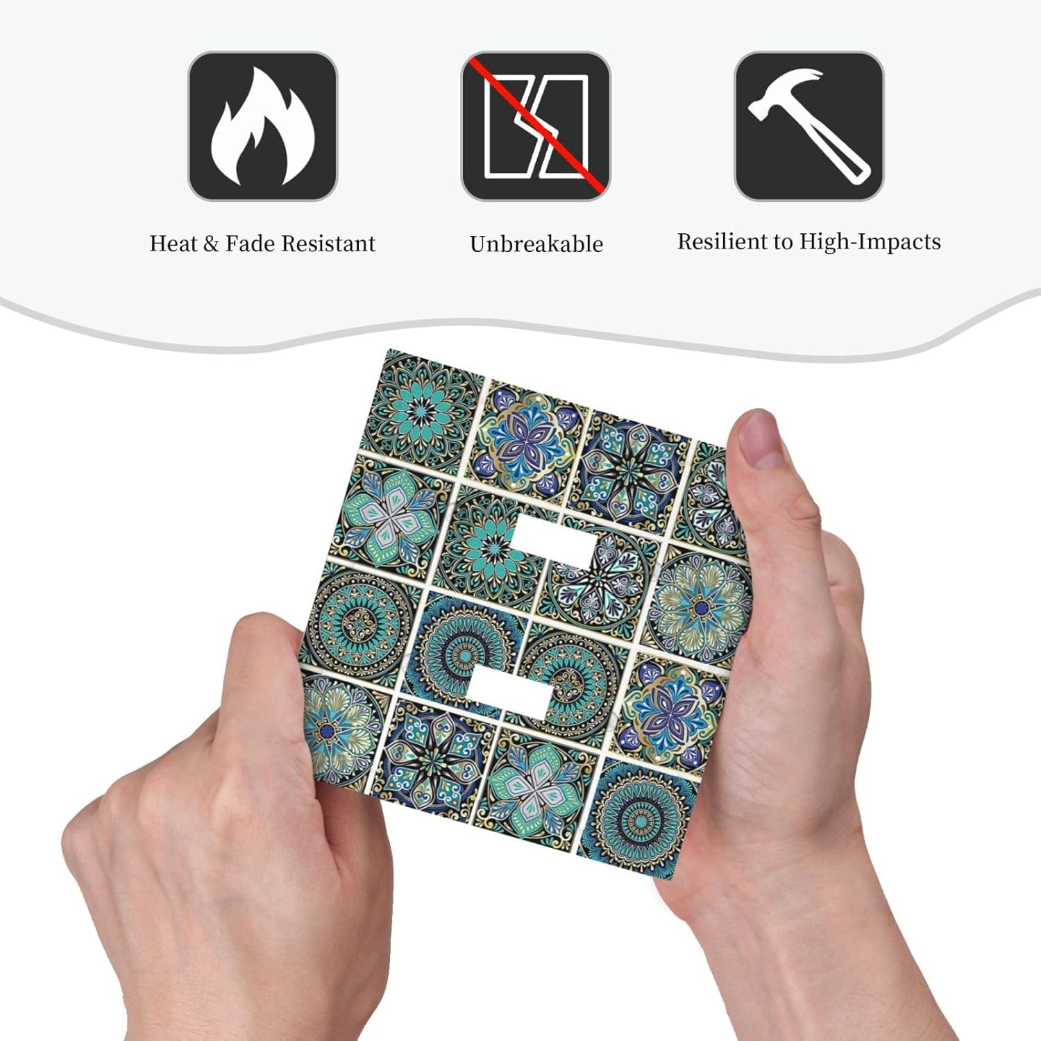Decorative Switch Plates Mandala Decorative Rustic Vintage Turquoise Pattern 2 Gang Double Toggle Outlet Light Switch Cover Wall Plate Electrical Faceplate for Bedroom Bathroom Decor