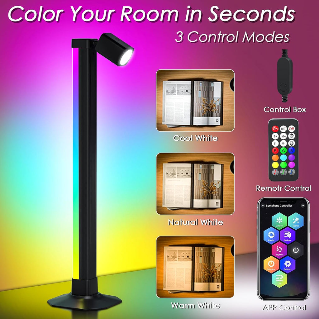 Smart Light Bar with Swivel Lamp, LED Light Bar for Room, RGB & IC Ambient Backlight with 16 Million Colors, 213 Preset & 8 Scene Modes, Dynamic Music Sync, 3 Modes Control, for Gaming, Read