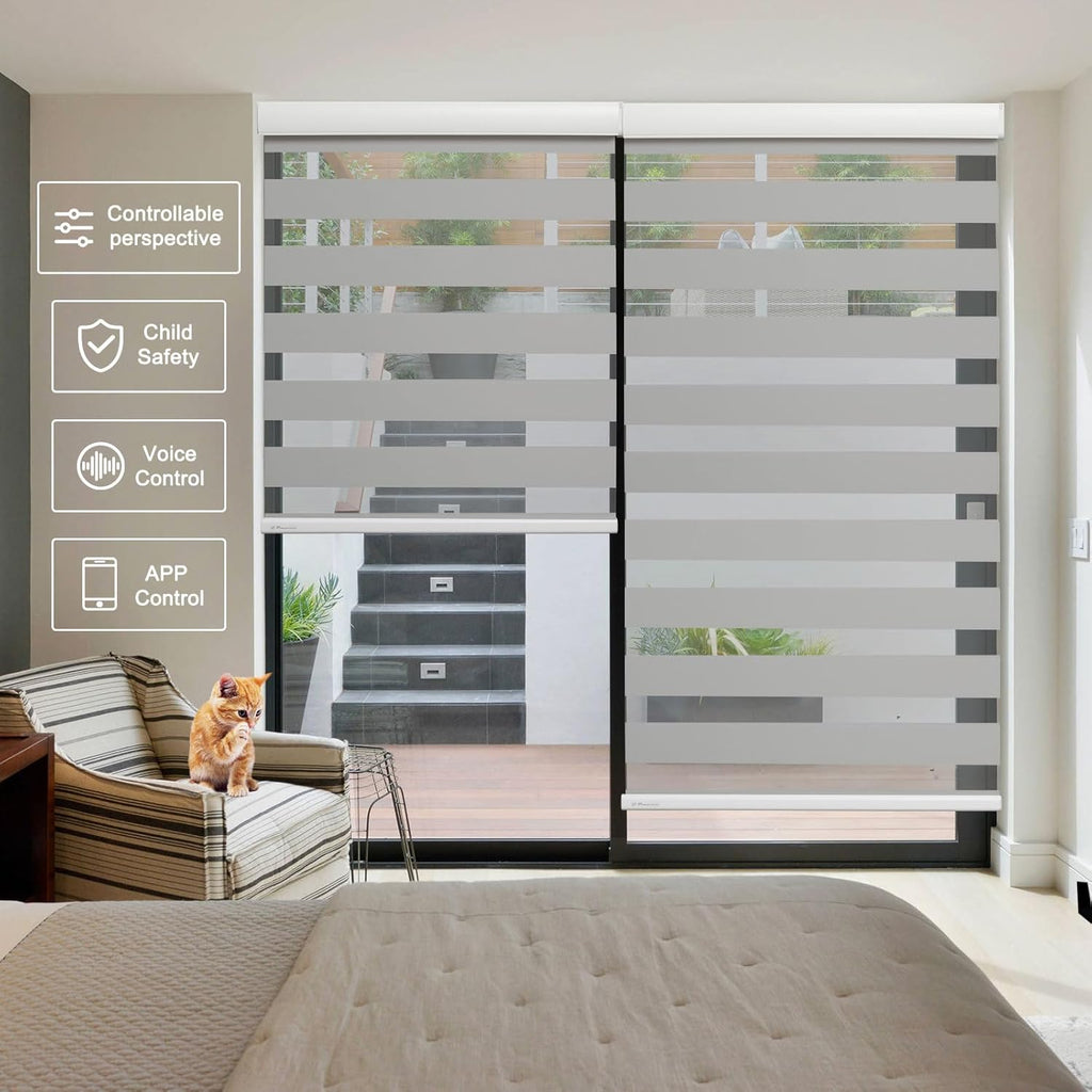 Motorized Blinds with Remote, Cordless Automatic Zebra Shades, Smart Blind for Windows, Grey, 33 x 72