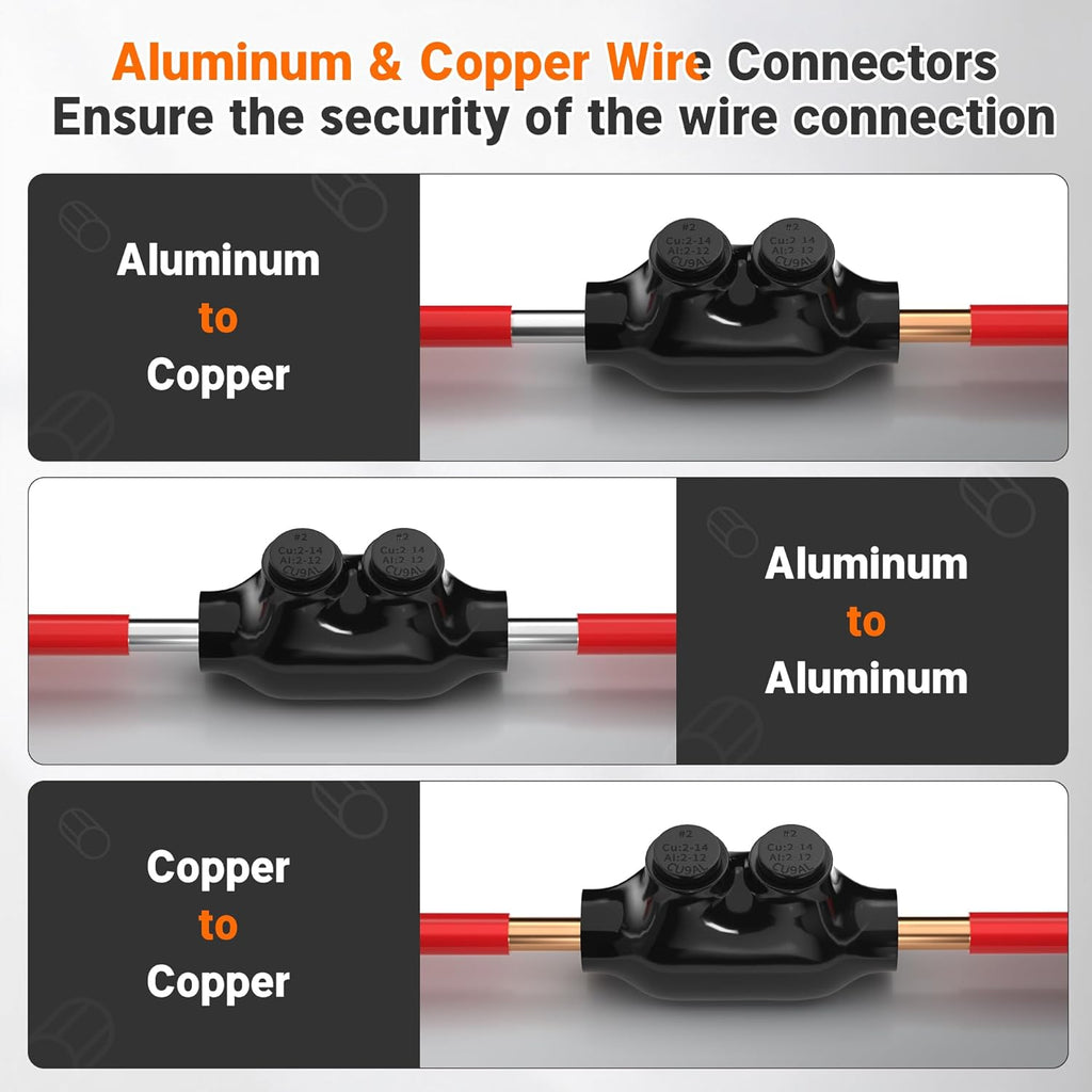 Joinfworld 2 Port Inline Splice Connector 2-14 AWG Aluminum to Copper Wire Connectors Insulated Wire Connectors UL Listed Wire Cable Connectors with 5/32" Slotted Allen Hex - 6 Pack