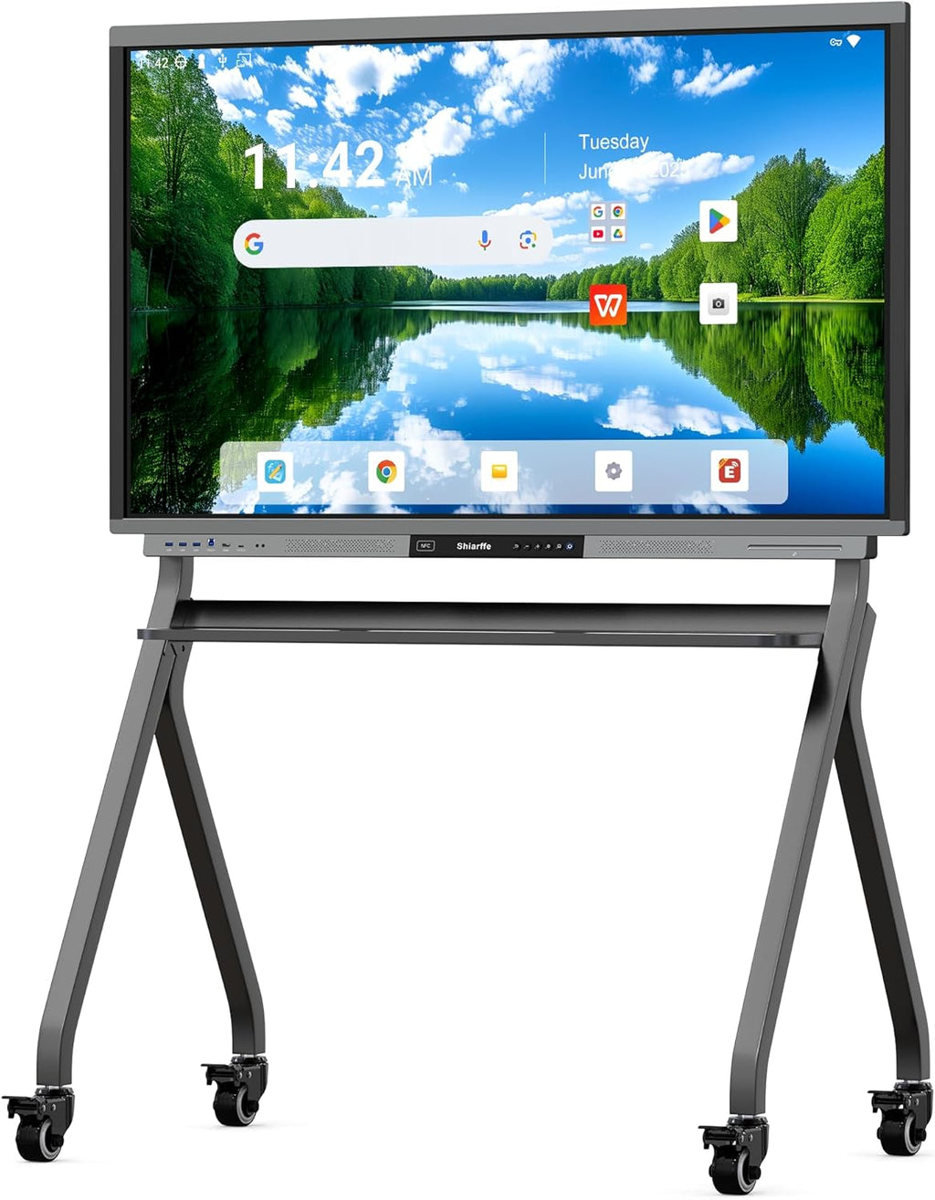 Shiarffe R9 Smart Board with Stand 4K Interactive Whiteboard EDLA-Certified All-in-One Touchscreen Digital Display Built-in 60W Speaker for Classrom Hybrid Work