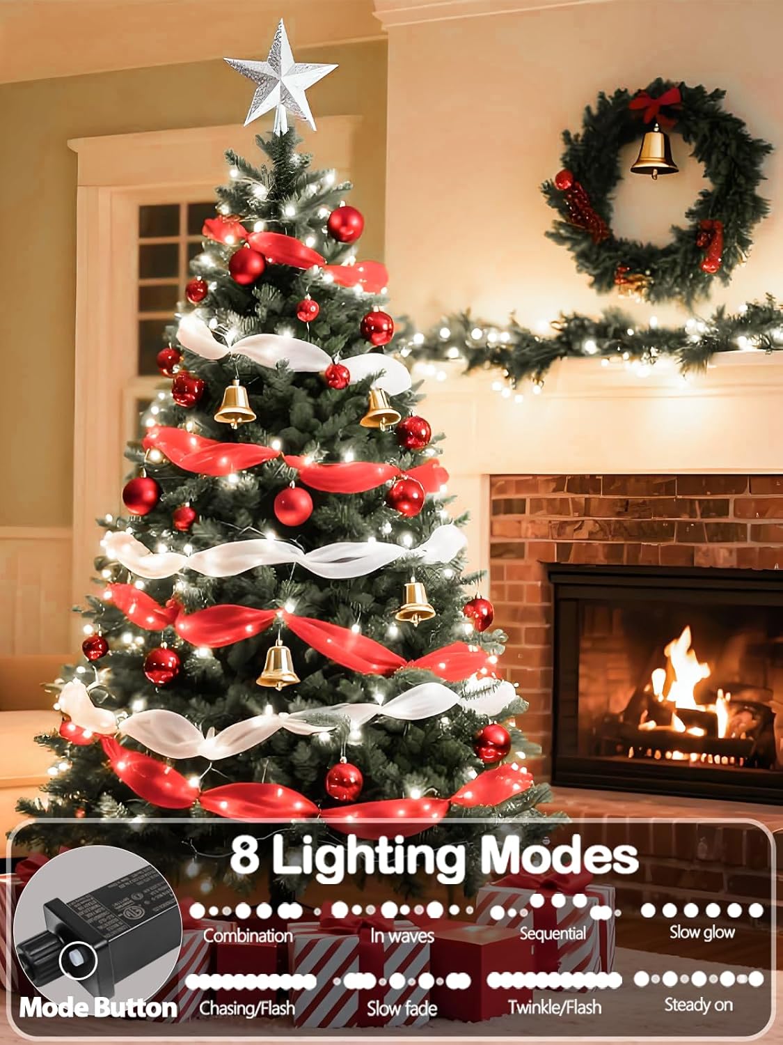 Upgraded Super Long 264FT 800 LED Christmas String Lights Outdoor & Indoor, Memory Function & Timer & 8 Modes, Green Wire Waterproof String Lights for Xmas Tree Holiday Party Garden Decor (Cool White)