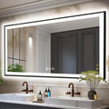 84x32 LED Bathroom Mirror, Black Aluminum Framed, Backlit + Front-Lit, 3 Colors Temperature Changeable, Dimmable Vanity Mirror, Tempered Glass, Defog, Waterproof, Memory (Horizontal/Vertical)