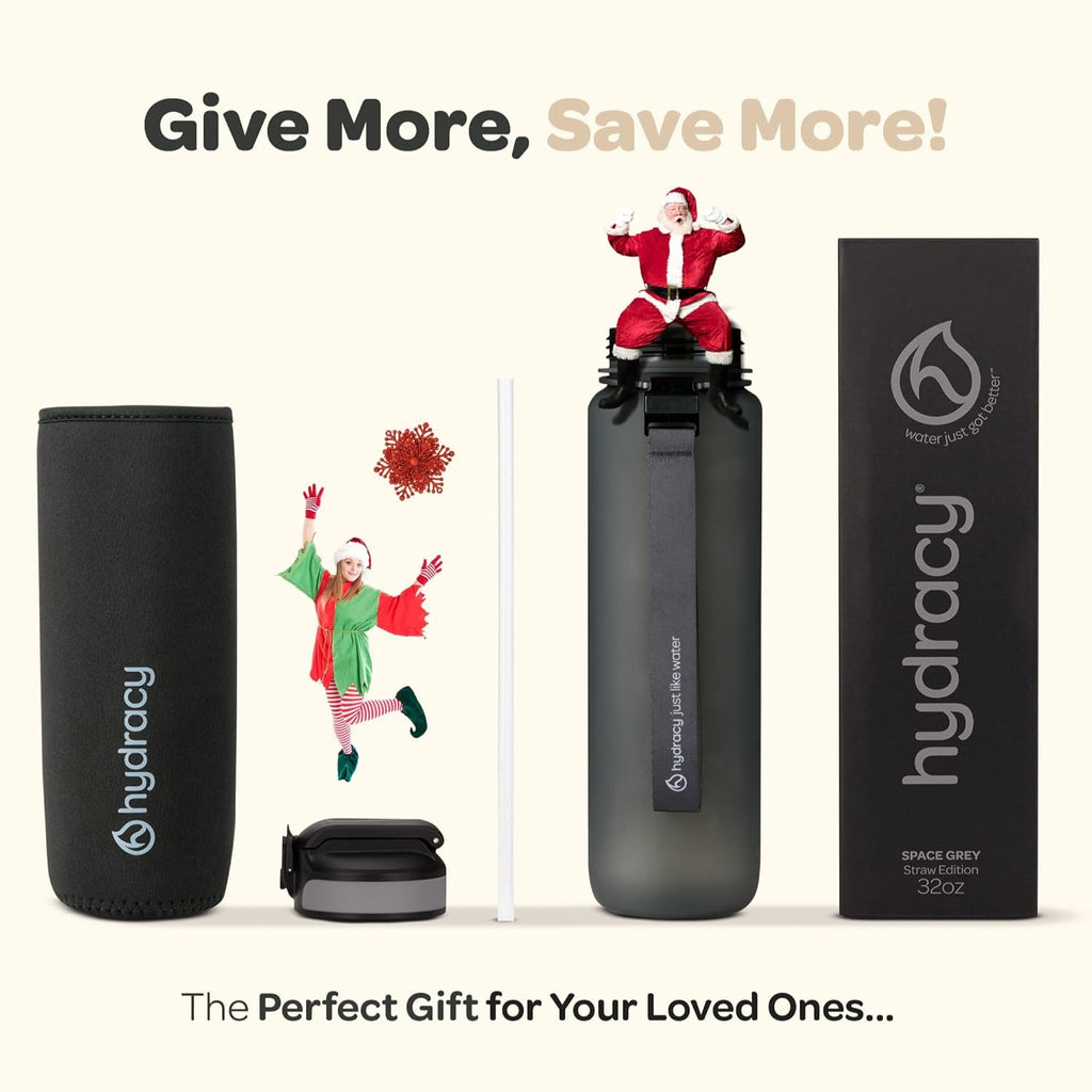 Hydracy Water Bottle with Time Marker -Large BPA Free Water Bottle & No Sweat Sleeve -Leak Proof Gym Bottle with Fruit Infuser Strainer & Times to Drink -Ideal for Fitness Sports & Outdoors