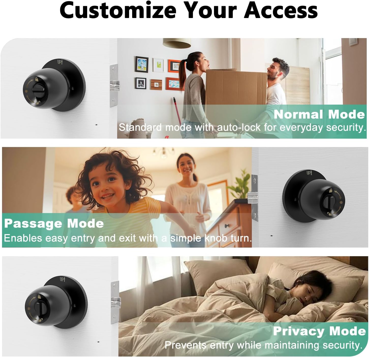 Fingerprint Smart Door Knob, Biometric Keyless Entry Door Lock with App Control & Backup Keys, Thumbprint Round Door Lock, Suitable for Home, Bedroom, Office, and Apartment Matte Black