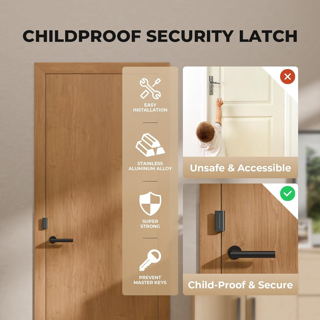 6 Pack Home Security Door Reinforcement Lock, Childproof Safety Door Lock Latch Stopper, Removable Screw-Mounted, Prevent Home Unauthorized Entry, Aluminum Construction, Withstands 800 lbs