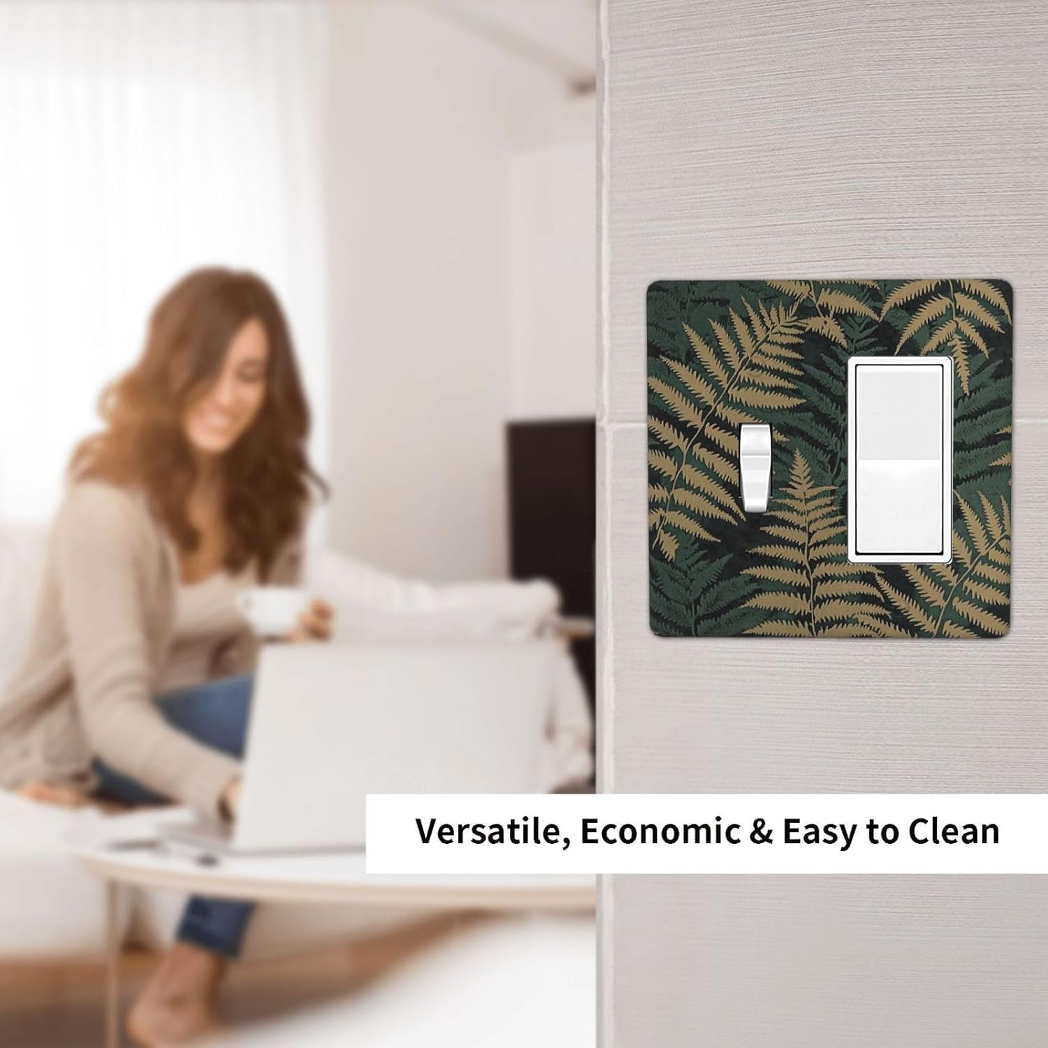 Outlet Covers Botanical Fern Green Leaf Forest 1 Toggle 1 Rocker Combination Decorative Wall Plate Electrical Switch Plates Light Switch Cover Plate For Bed Room Home Decor