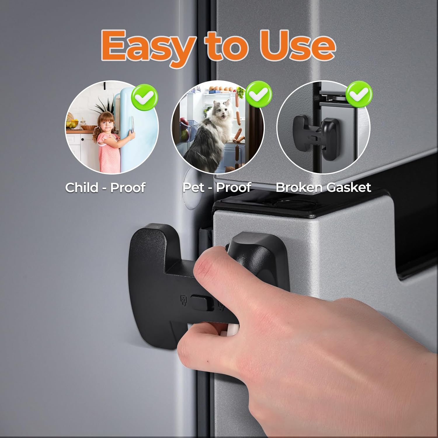 Refrigerator Fridge Door Lock for Kids Child Safety Locks for Doors Freezer Door Lock Easy to Install Keep Door Closed Child Proof Refrigerator，Freezer Door Lock 2 Pack, Black