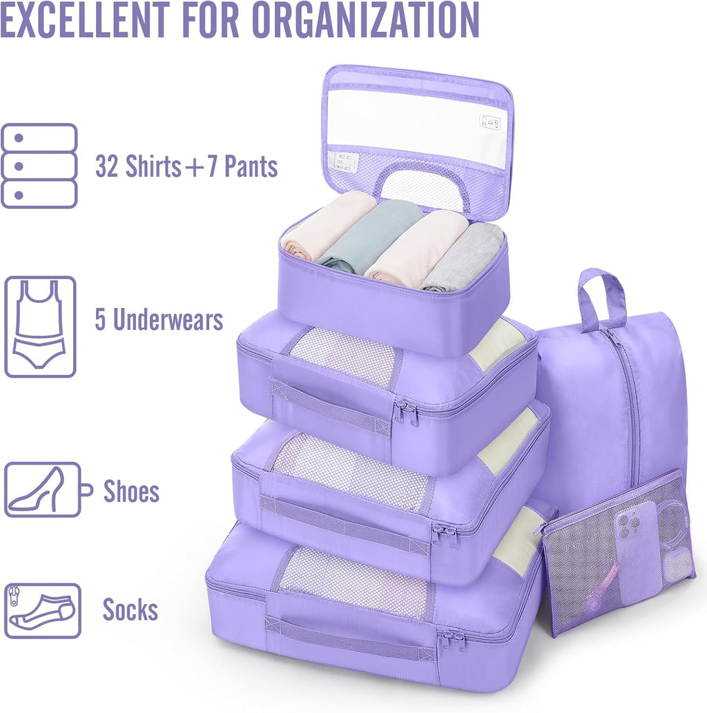 Veken 8 Set Packing Cubes for Travel Essentials, Suitcase Organizer Bags in 4 Sizes, Carry-On Luggage Accessories with Large Laundry & Hanging Toiletry Bag, Must-Have for Airplane, Road Trip & Camping