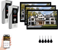 Video Doorbell Intercom System,10 Inches Touch Screen (Black) Video Doorbell Door Phone System,Support Remote Unlock, Dual-Way Intercom,Night Vision for Villa House Apartment (2-Camera + 3-Monitor)