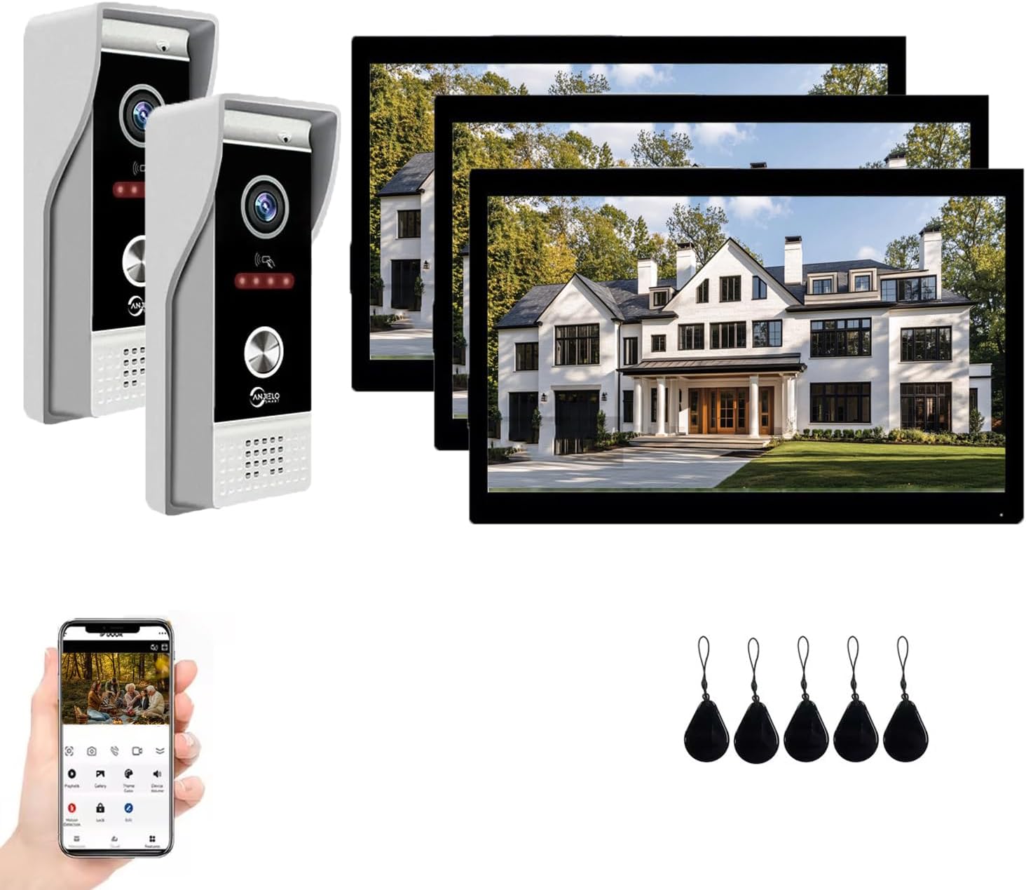 Video Doorbell Intercom System,10 Inches Touch Screen (Black) Video Doorbell Door Phone System,Support Remote Unlock, Dual-Way Intercom,Night Vision for Villa House Apartment (2-Camera + 3-Monitor)