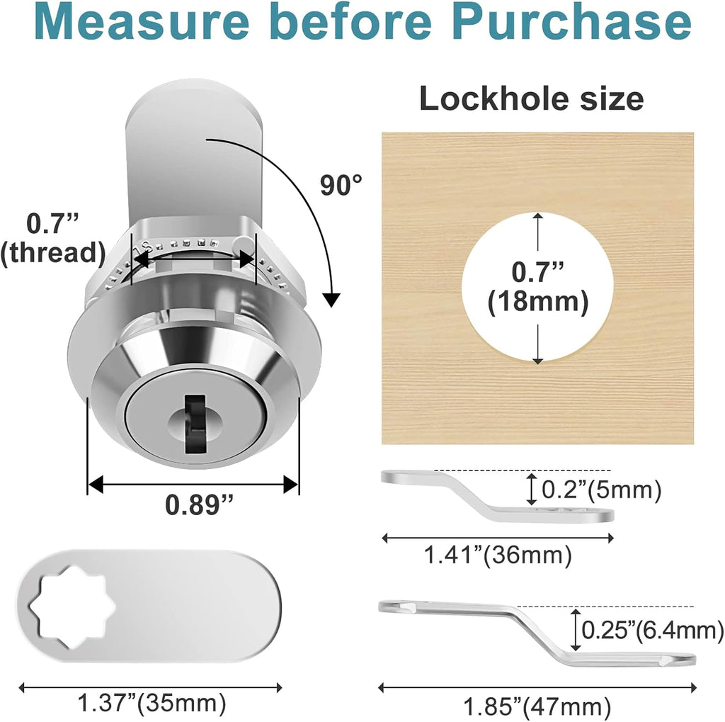 Cam Locks Cabinet Locks Keyed Alike, 5/8'' (Length) Cylinder Fits on 3/8'' Max Panel Thickness, Secure Files Drawers Mailbox RV Storage Locks Replacement Set, Zinc Alloy(5/8 Inch 16Pcs)