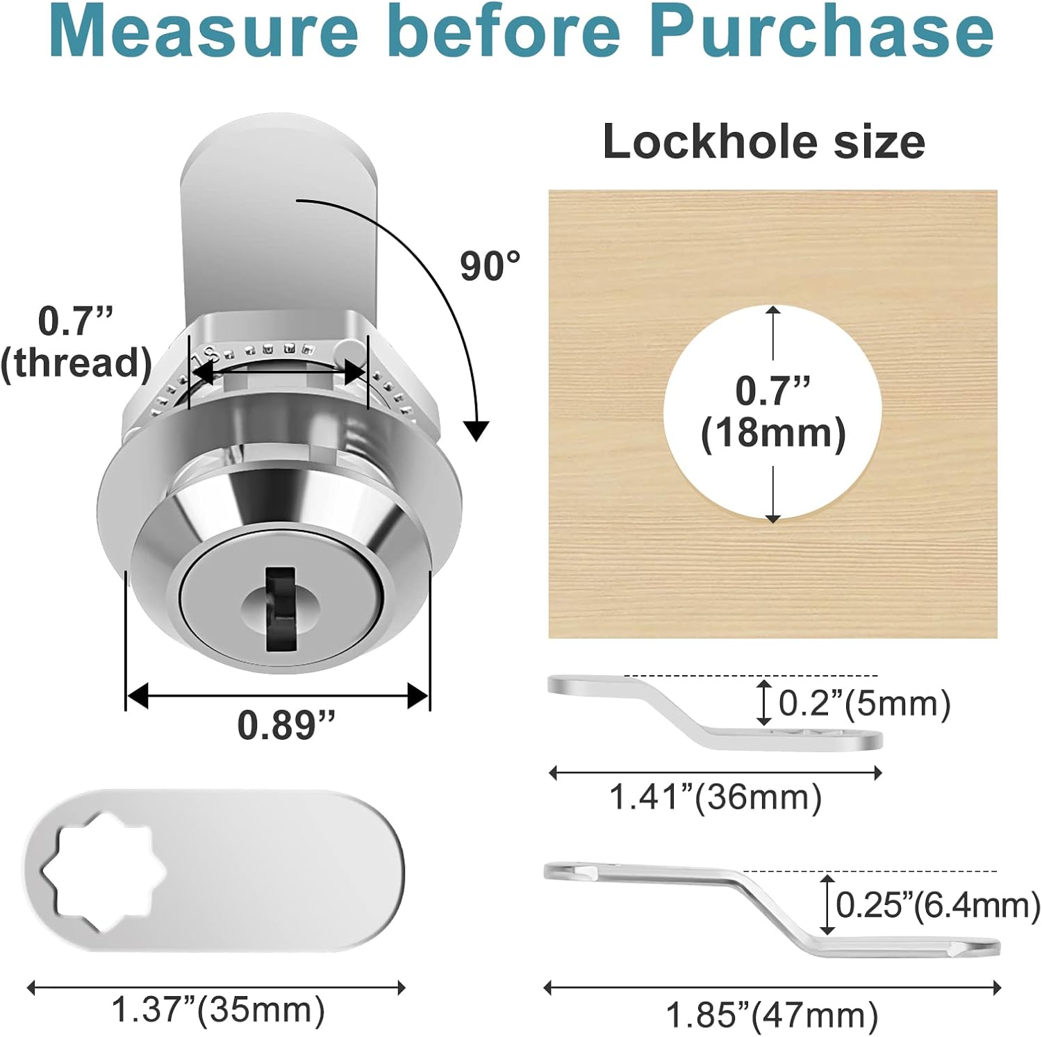 Cam Locks Cabinet Lock Keyed Alike, 5/8'' (Length) Cylinder Fits on 3/8'' Max Panel Thickness, 2pcs Secure File Drawer Mailbox RV Storage Replacement Set, Chrome-Finish Zinc Alloy