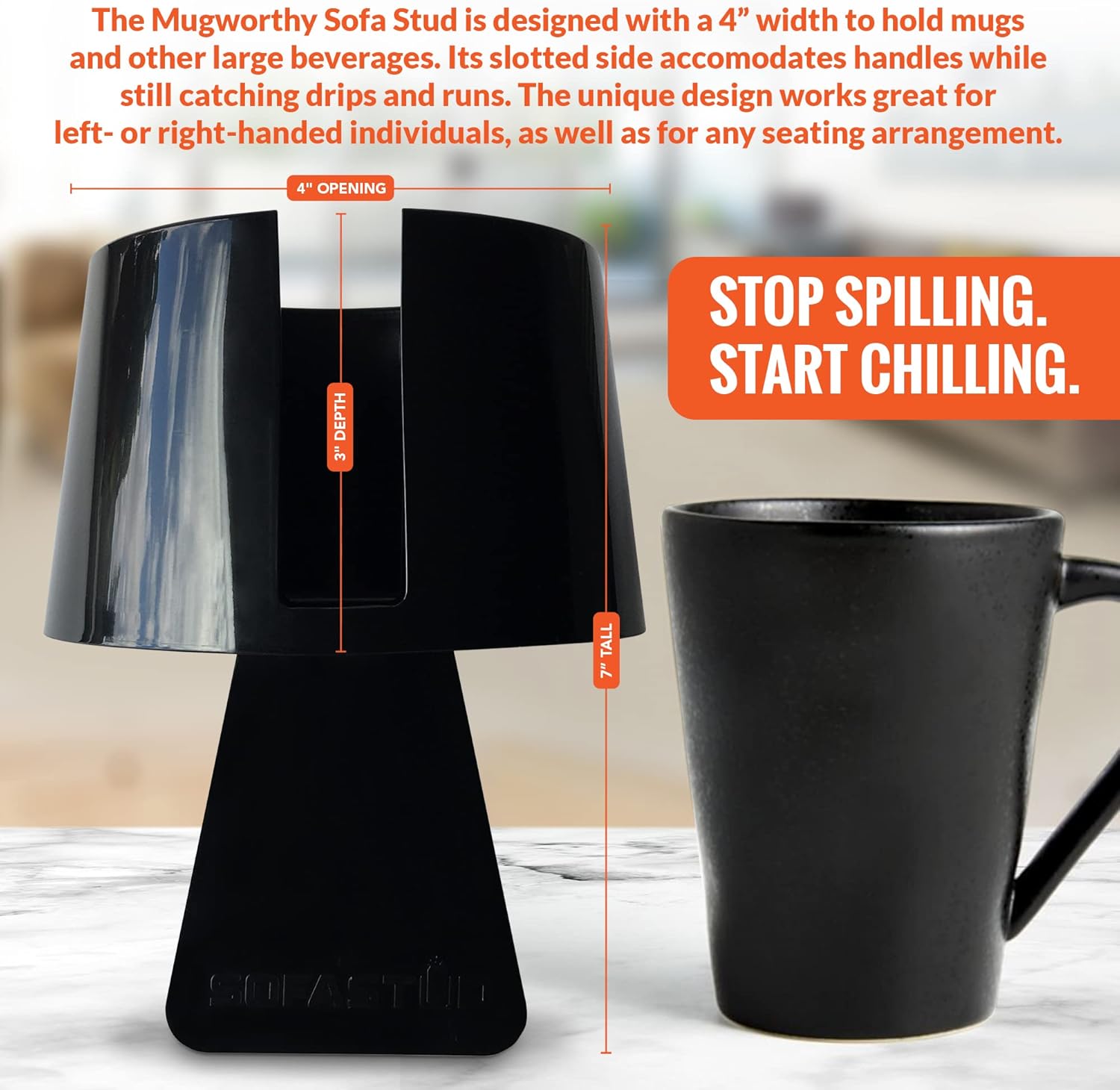 Mugworthy Couch Mug & Cup Holder - Spill Proof, Convenient, Versatile Drink Coaster Molded from BPA Free, Impact Resistant, Durable Plastic That Fits Coffee Mugs, Large Cups, Bottles & More