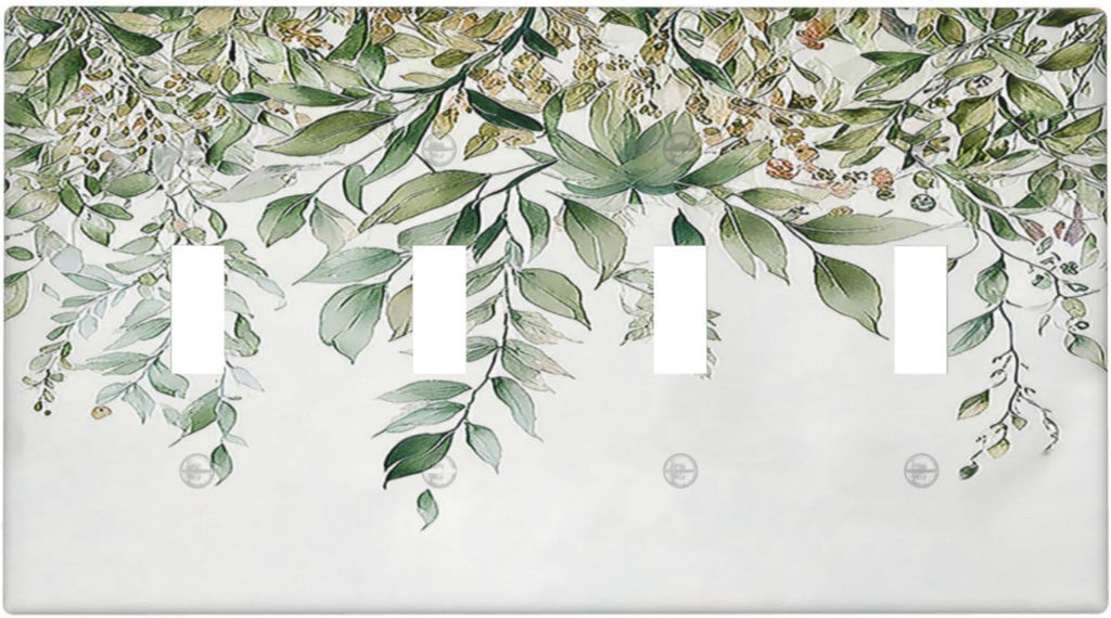 Light Switch Covers Sage Green Eucalyptus Watercolor Plant Leaves Quad Toggle Electrical Faceplate 4 Gang Wall Plate Decorative Switch Plates for Bedroom Bathroom Decor