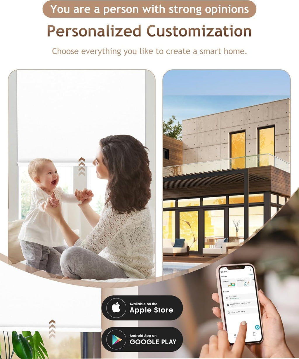 Kincmo Motorized Blinds with Remote,100% Blackout Motorized Roller Shades Work with Apple Homekit,Alexa,Google, Custom Electric Blinds with App,Voice Control (Vinyl White)