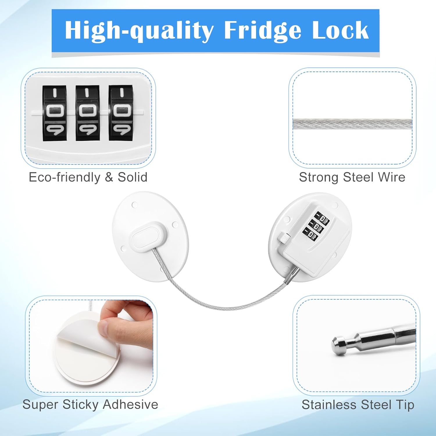 4PCS Refrigerator Locks Combination, Drill-Free Refrigerator Door Lock Fridge Lock Combination with Password, Mini Digital Refrigerator Lock for Freezer Door Lock (White)