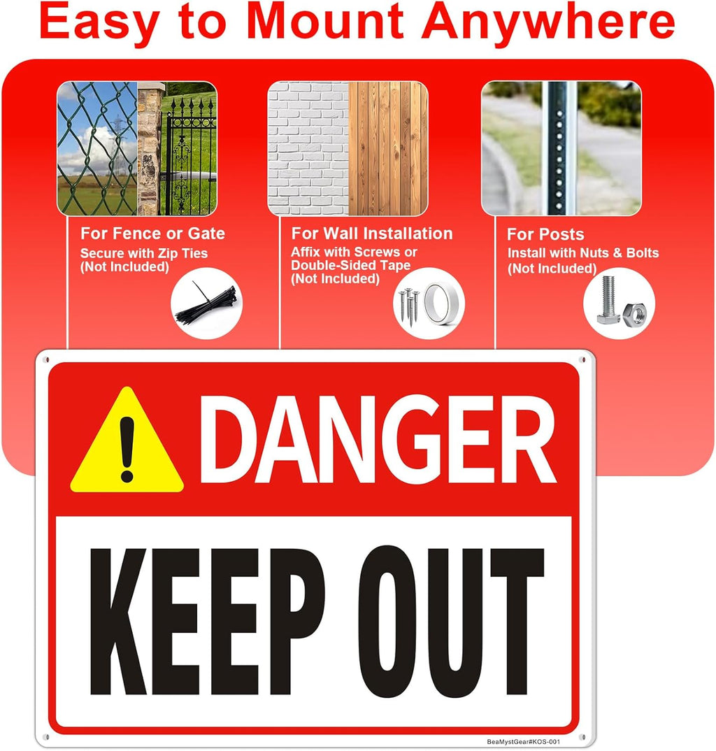 Danger Keep Out Sign – 3 Pack 14x10 Inch Aluminum Metal Safety Signs, Rust Free, UV Protected, Easy to Mount for Construction, Hazard, and Restricted Areas (3)