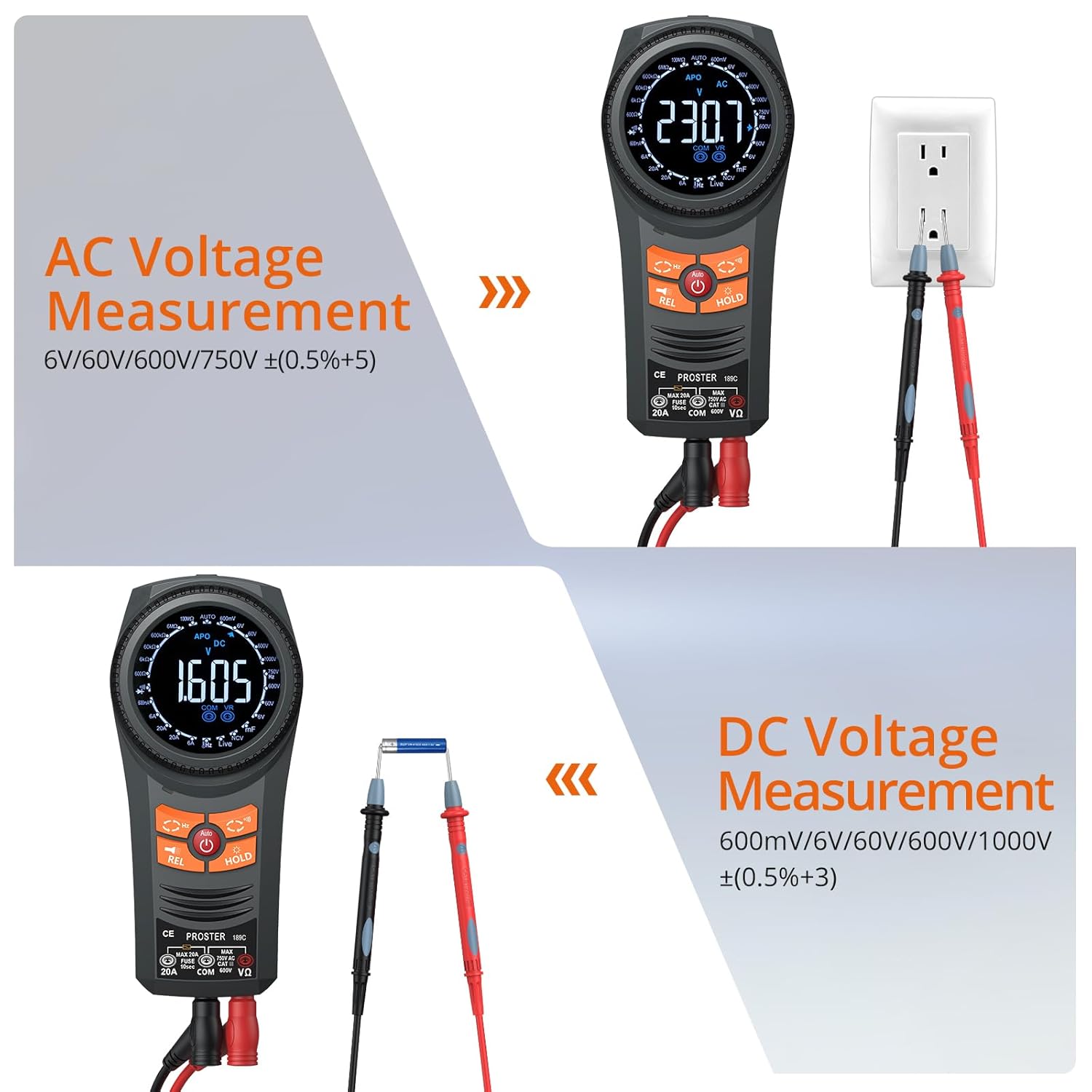 Proster Smart Multimeter Tester - 6000 Counts Multi Meter TRMS AC/DC Voltage & Current NCV Temperature Capacitance Resistance Diode Continuity Frequency Flashlight & Adjustable Screen Backlight