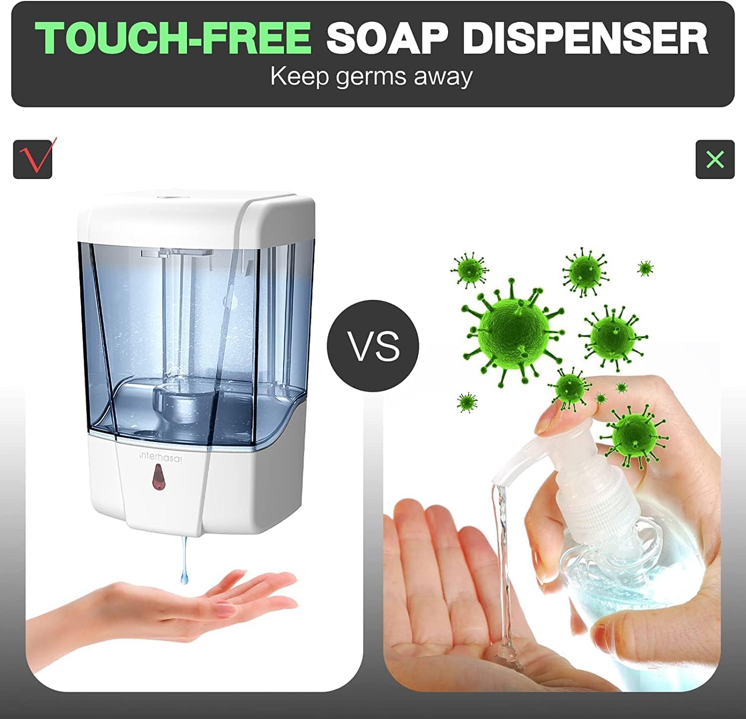Automatic Soap Dispenser Wall Mount 3 Pack White 20 Oz Waterproof Leakproof for Commercial Bathroom Restroom Toilet Hotel