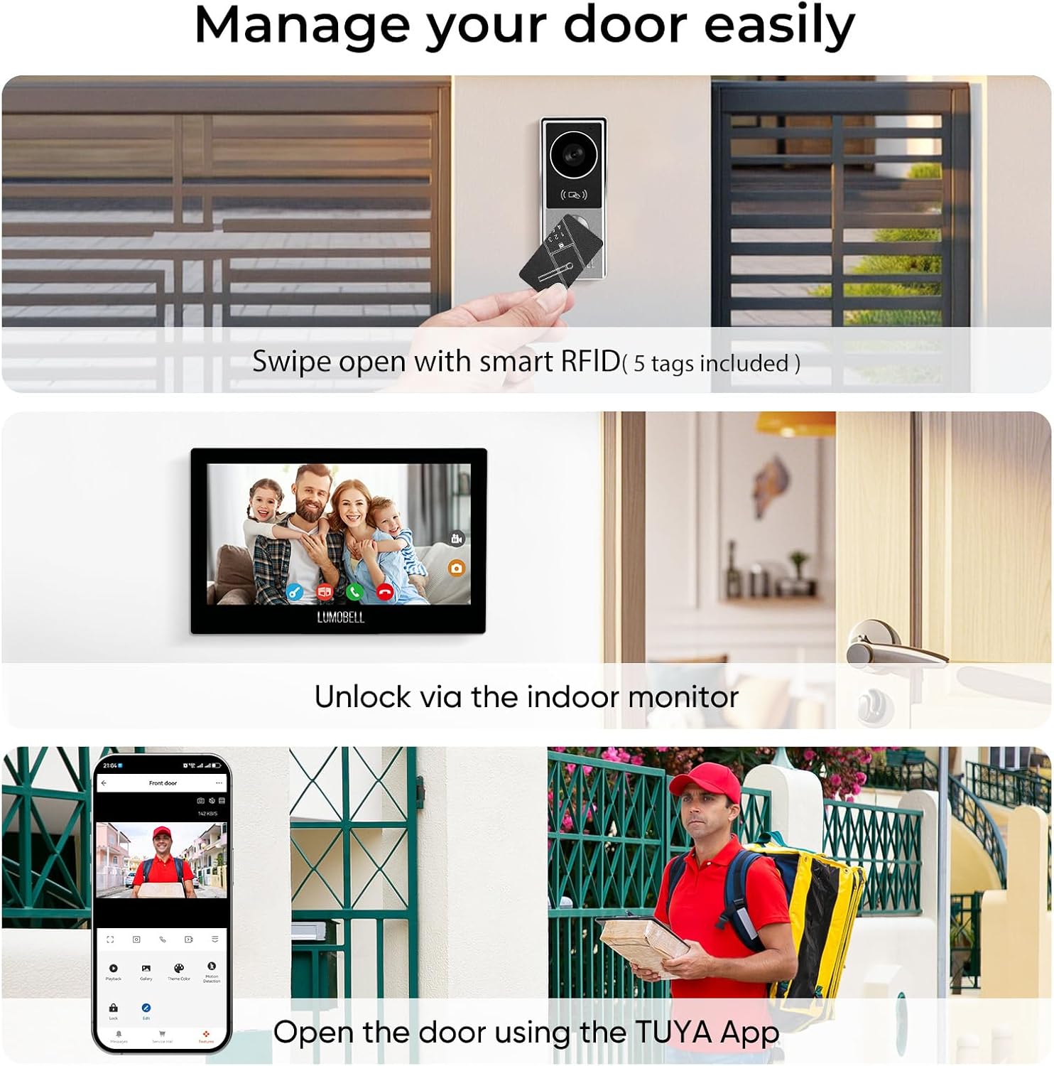 2-Wired Video Intercom System with Dual 7'' Touch Screen, 1080P HD Camera & 130° Wide Angle, Two-Way Calling Between Screens, Tuya APP Remote Control, Waterproof, for Villa Apartment