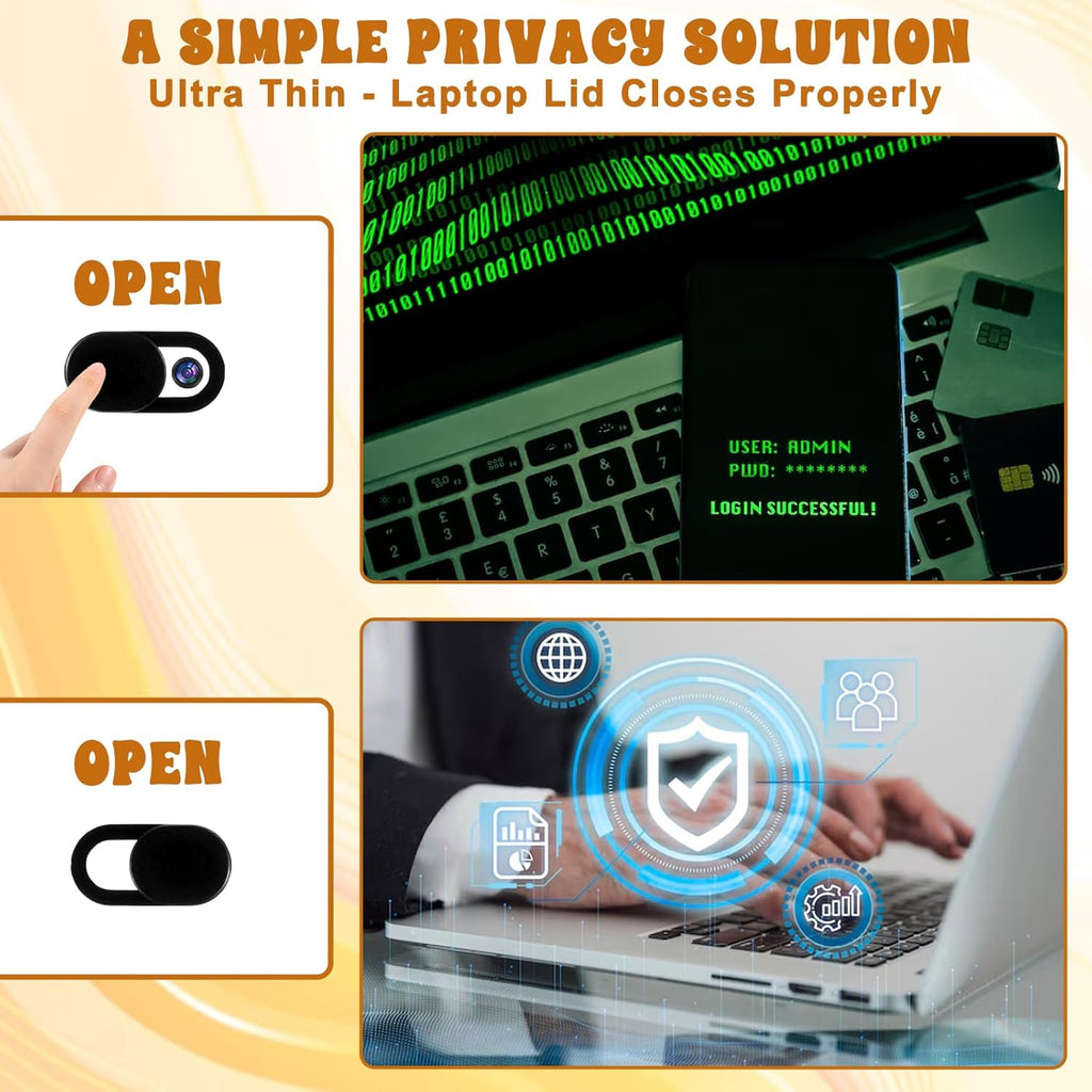 50 Pcs Webcam Cover Slide, 0.023 Inch Ultra-Thin Universal Camera Privacy Cover Black Camera Covers Slide for Phone, Laptop, Computer