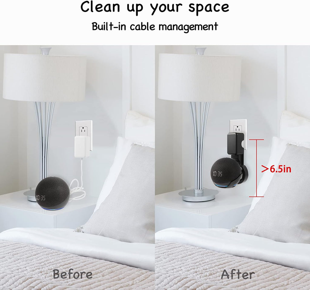 Wall Mount Holder for Dot 4th/5th Generation, Outlet Hanger for Dot 45h/5th Gen, Smart Speaker Stand, Space-Saving Accessories, Built-in Cable Management Shelf(2 Pack,Black)