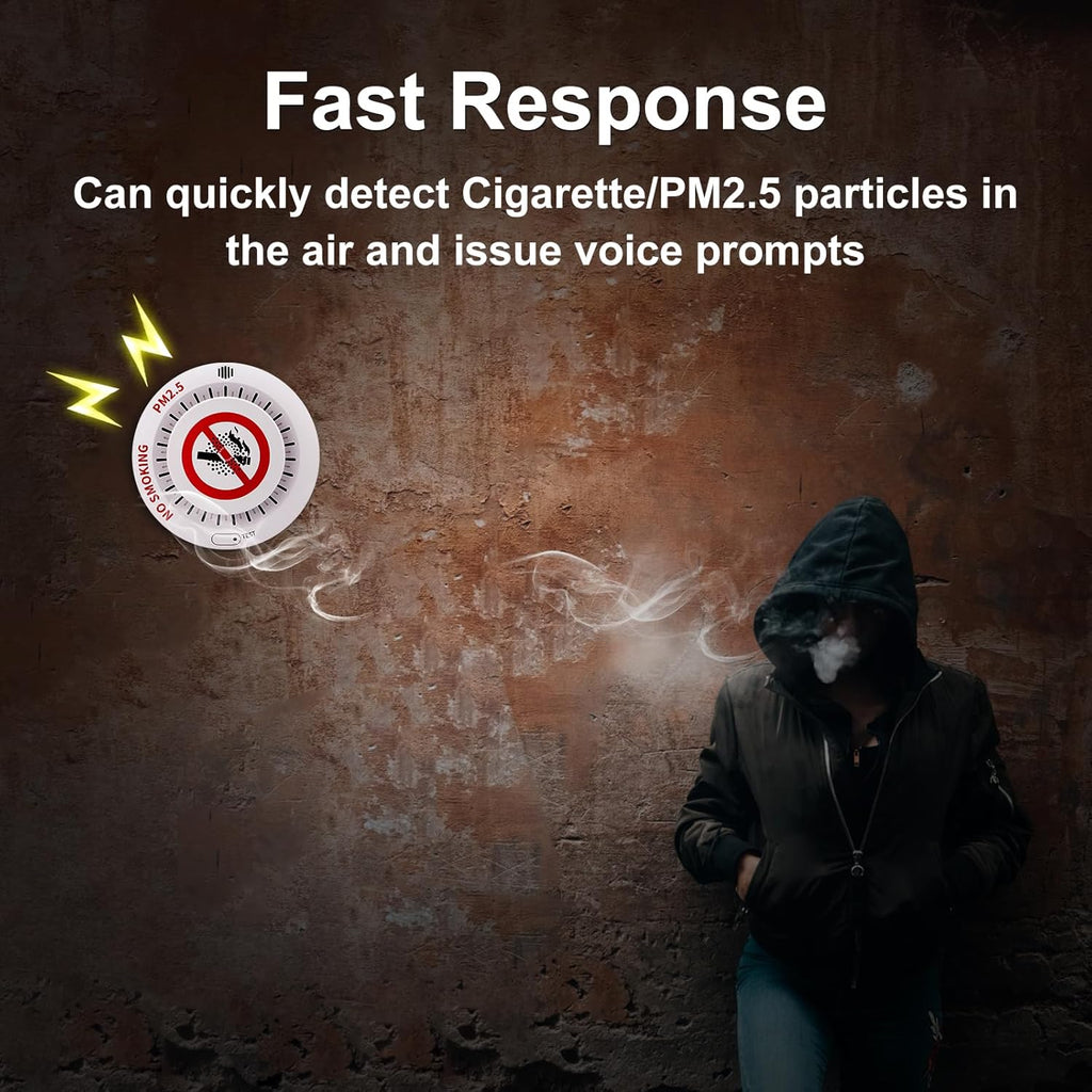 2in1 Cigarette Detector with 10 Level Sensitivity, Infrared Remote Control, PM2.5 Indoor Air Quality Monitor, Ceiling Mounted Smoke Detection for Offices, Restaurants, Hospitals, Schools, Apartments