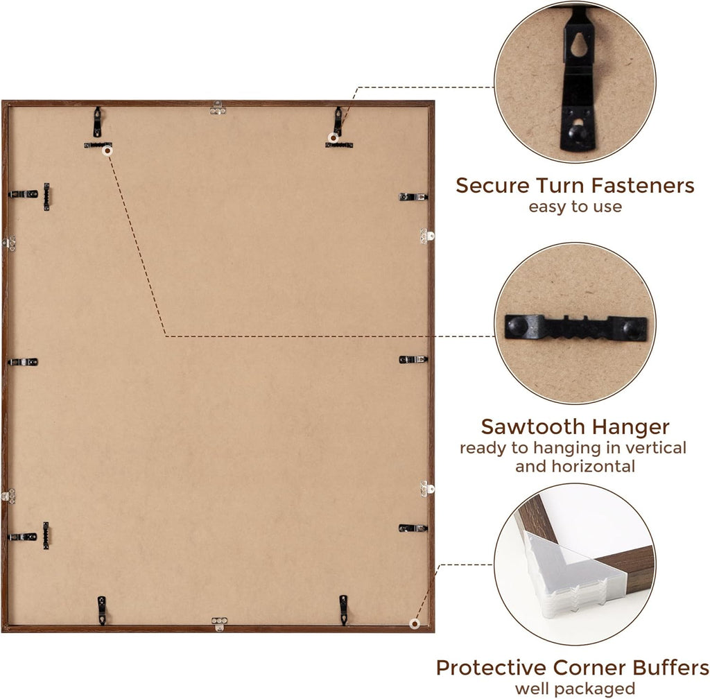 Oak Wood Frame 26x32 with Tempered Real Glass and Mat for 22x28 (Walnut Color, 1 Pack)