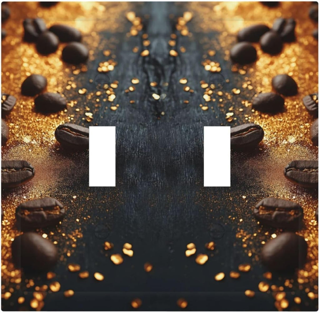Decorative Light Switch Cover Plate Black Wood Board Gold Dust Coffee Beans 2 Gang Wall Plate Oversized Double Toggle Two Switch Wall Cover Plate Dual Device Face Plate