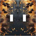 Decorative Light Switch Cover Plate Black Wood Board Gold Dust Coffee Beans 2 Gang Wall Plate Oversized Double Toggle Two Switch Wall Cover Plate Dual Device Face Plate