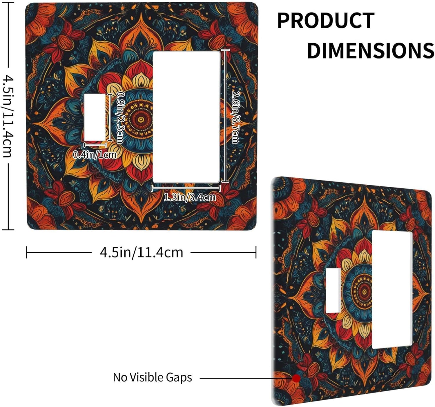Boho Colorful Mandala 2 Gang Combo 1 Toggle 1 Rcoker Light Switch Covers Decorative Switch Plates Electrical Switch Plates and Outlet Covers for Home Art Decor 4.5 X 4.5 IN