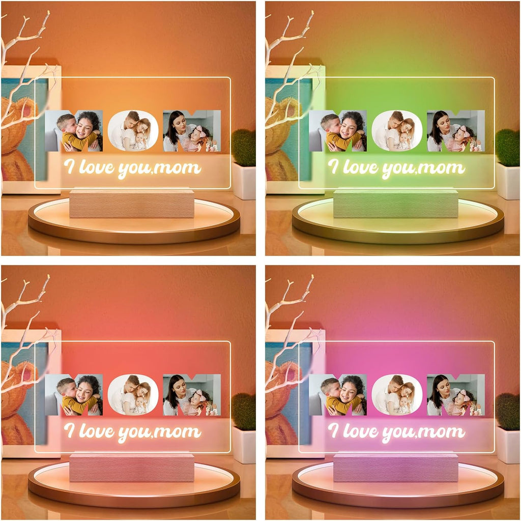 Custom Mom Picture Frame with Photo, Custom Photo Frame with Night Light, Customized Picture Frames, Personalized Valentines Day Gifts for Mom from Daughter & Son