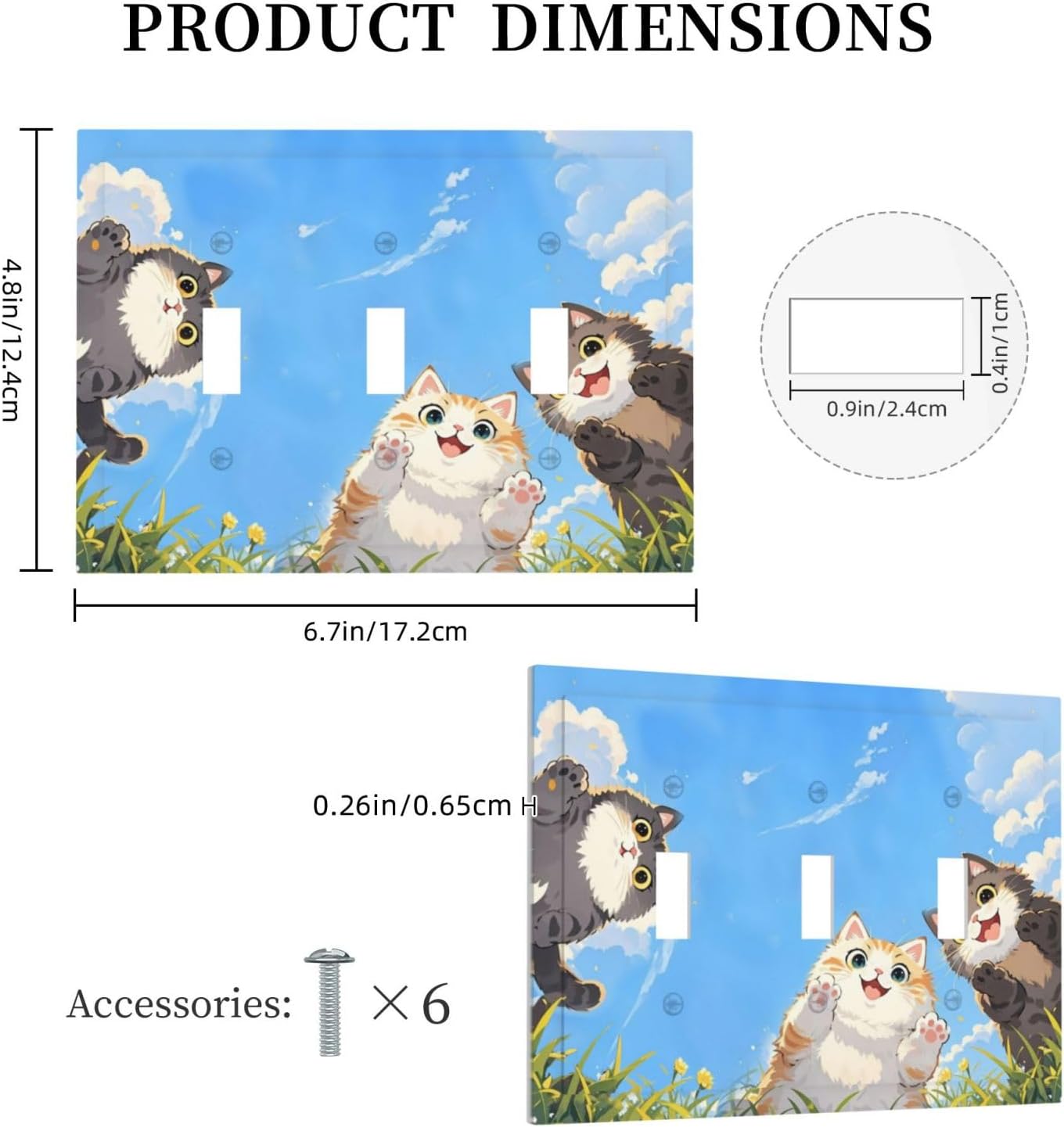 Decorative Switch Plates Orange Gray Cute Cat Sky Cloud Cat S Paw 3 Gang Wall Plate Triple Toggle Light Switch Cover Faceplate Electrical Wall Panels For Kids Room Nursery Decor