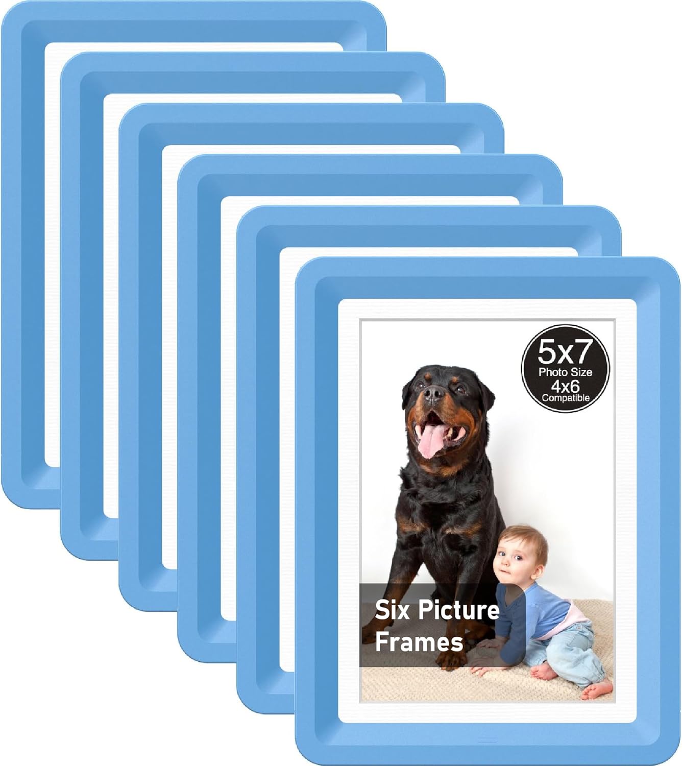 Blue 5x7 Picture Frame with Acrylic Front 6 Pack, ABS Frame for 5x7 or 4x10 Photos, Shatterproof UV-Resistant Tabletop Photo Frame, Vertical/Horizontal Display for Home Décor