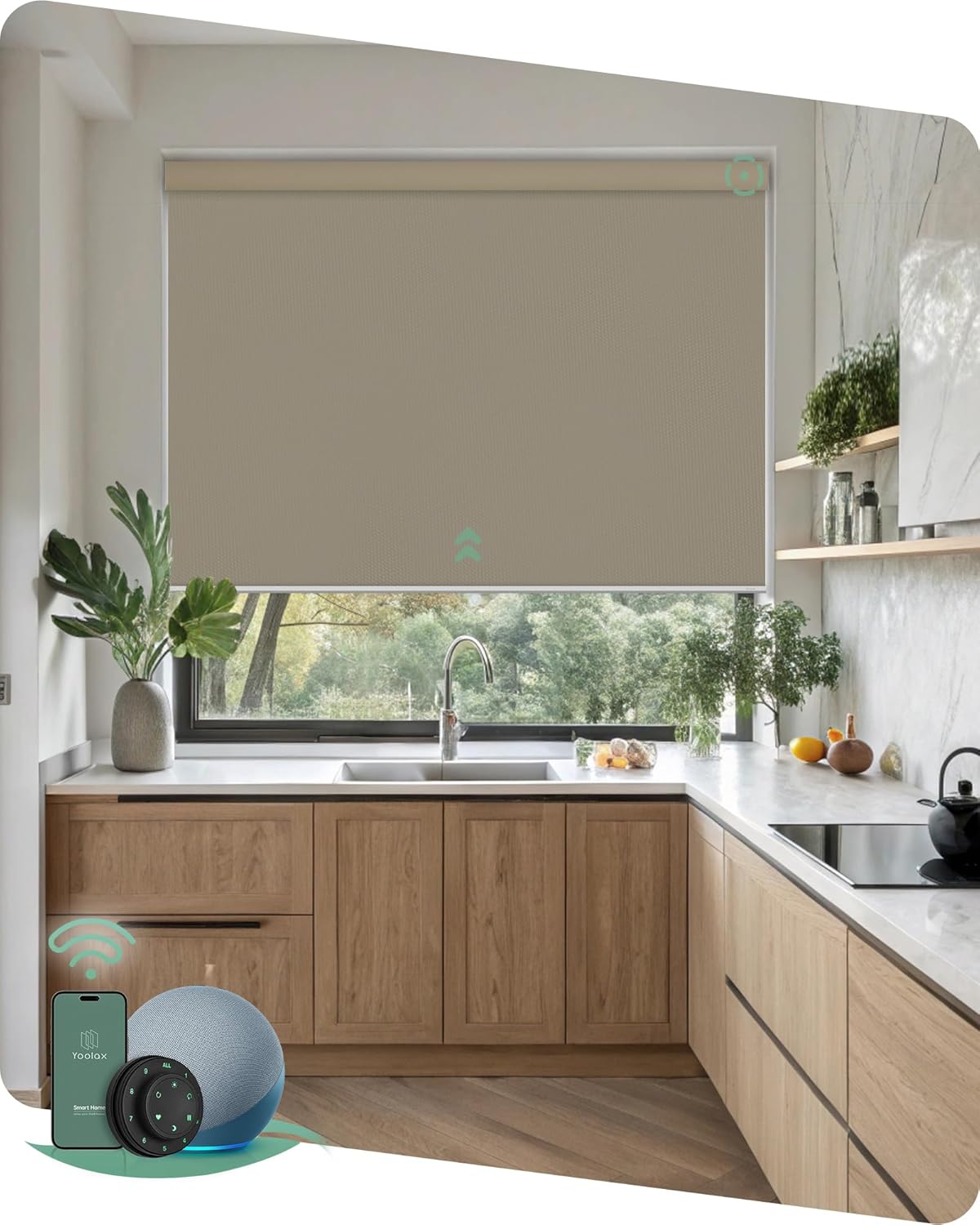 Yoolax Motorized Blinds with Remote, Waterproof Smart Blinds for Windows Blackout Automatic Shades Work with Alexa Remote Control Roller Window Shades with Valance, Custom Size (Vinyl-Light Coffee)