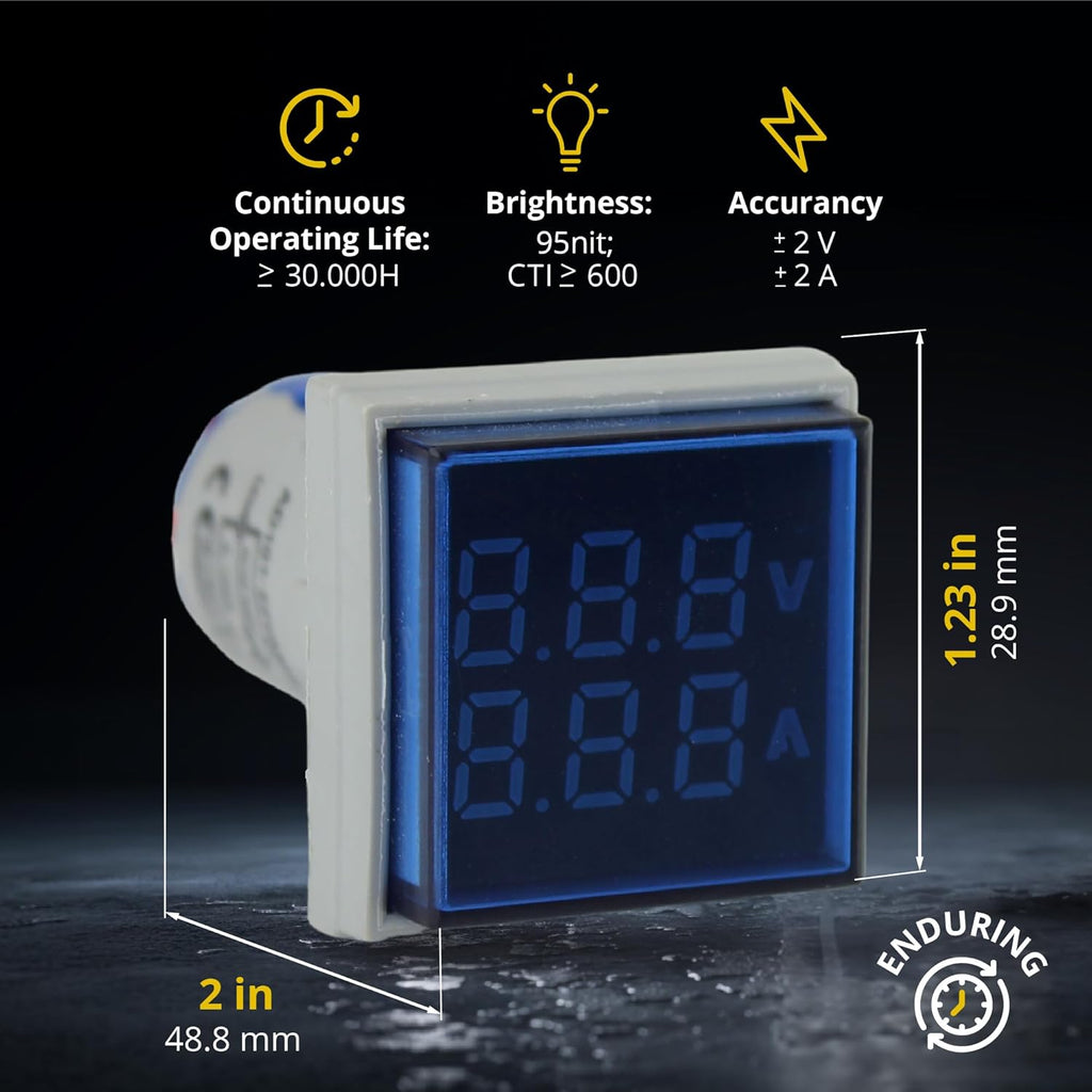 LED Voltage Display Panel Mount Volt Amp Meter, AD101-22VAMS 22mm Square Voltmeter and Ammeter, AC50-500V Voltage and 0-100A Current Meter, Blue (1 Pack)