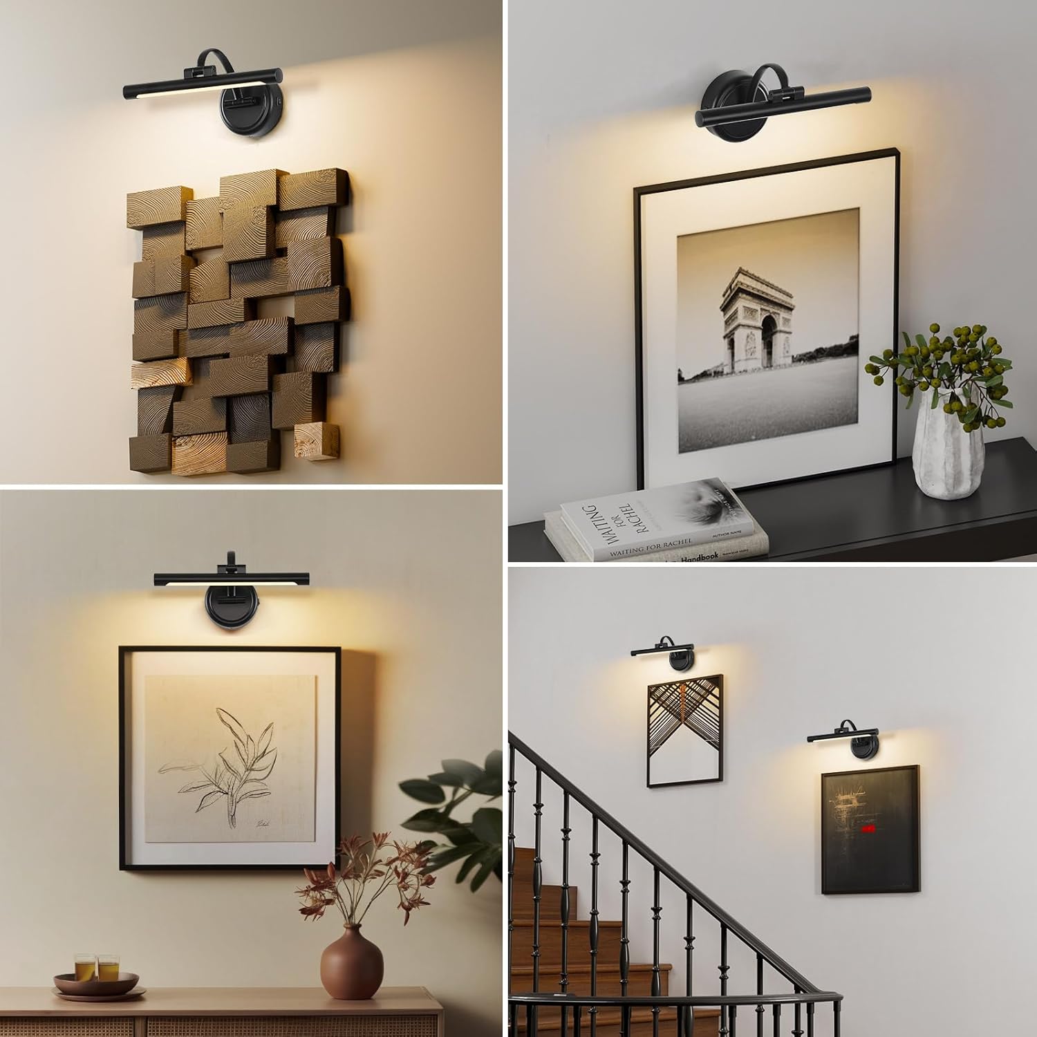 Rechargeable Picture Light for Wall, Cordless Art Lights Battery Operated, Dimmable Wall Light with Remote & Timer, 3 Color Modes for Paintings, Gallery, Artwork(Black, 12inch)