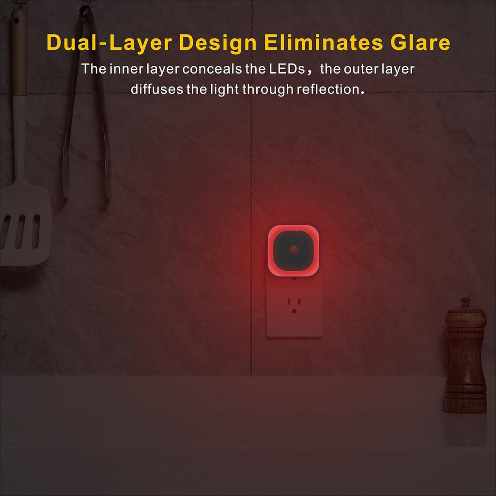 2 Pack Plug in Red Sleep Night Light with Motion Sensor & Dusk to Dawn Sensor, Soft Glow, Dimmable, LED Lights for Bedroom, Sleep, Baby Nursery, Kids, Toddler, Bathroom, Hallway, Home Decor
