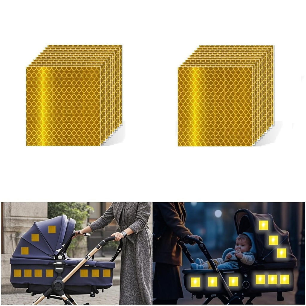 Non Fading Yellow Reflective Stickers 2 inch X 2 inch, Outdoor Waterproof High Visibility Warning Safety Adhesive Reflector Tape (20 Pcs)