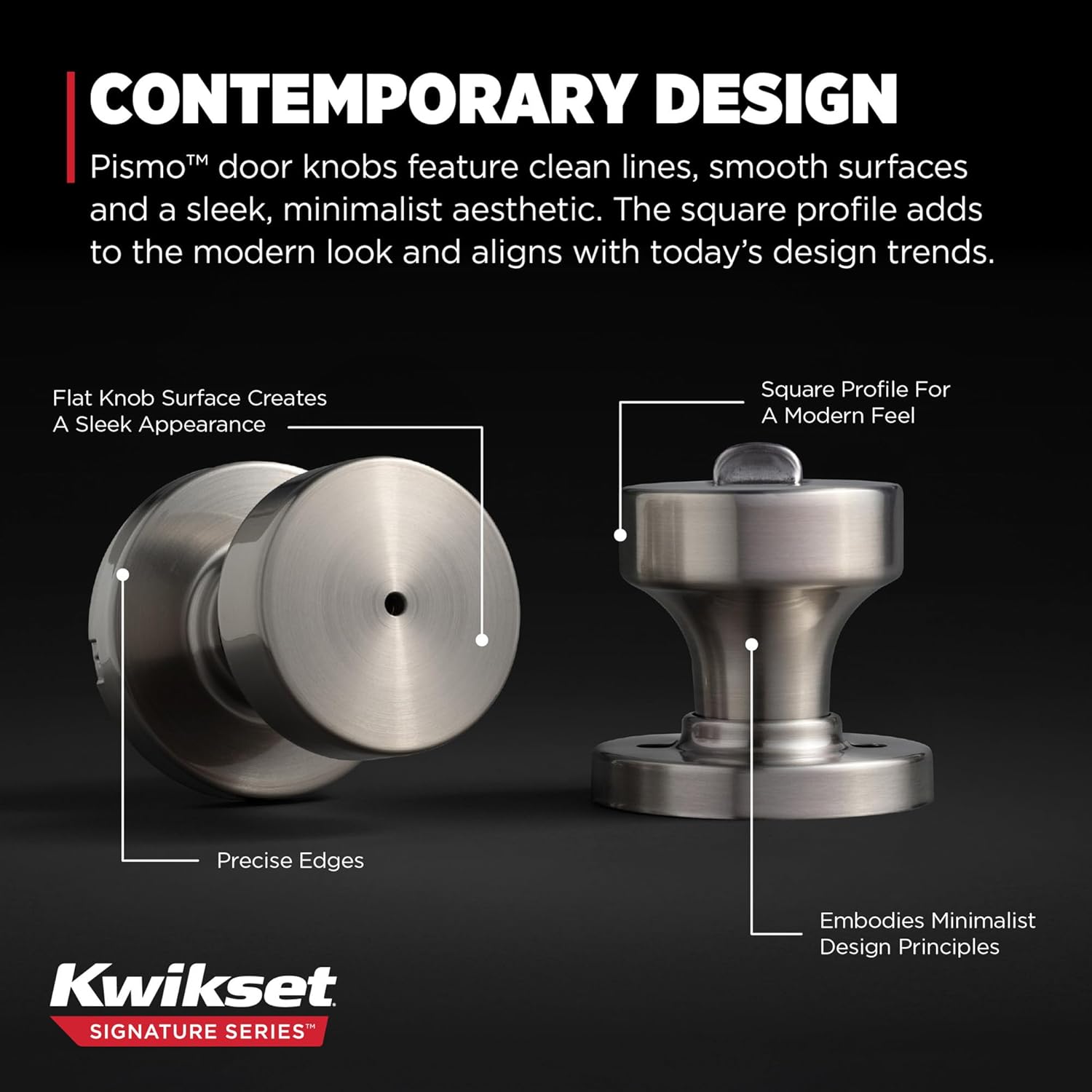 Kwikset Pismo Interior Privacy Door Knob with Lock, Door Handle For Bathroom and Bedroom, Satin Nickel Keyless Turn Lock Doorknob, with Microban Protection