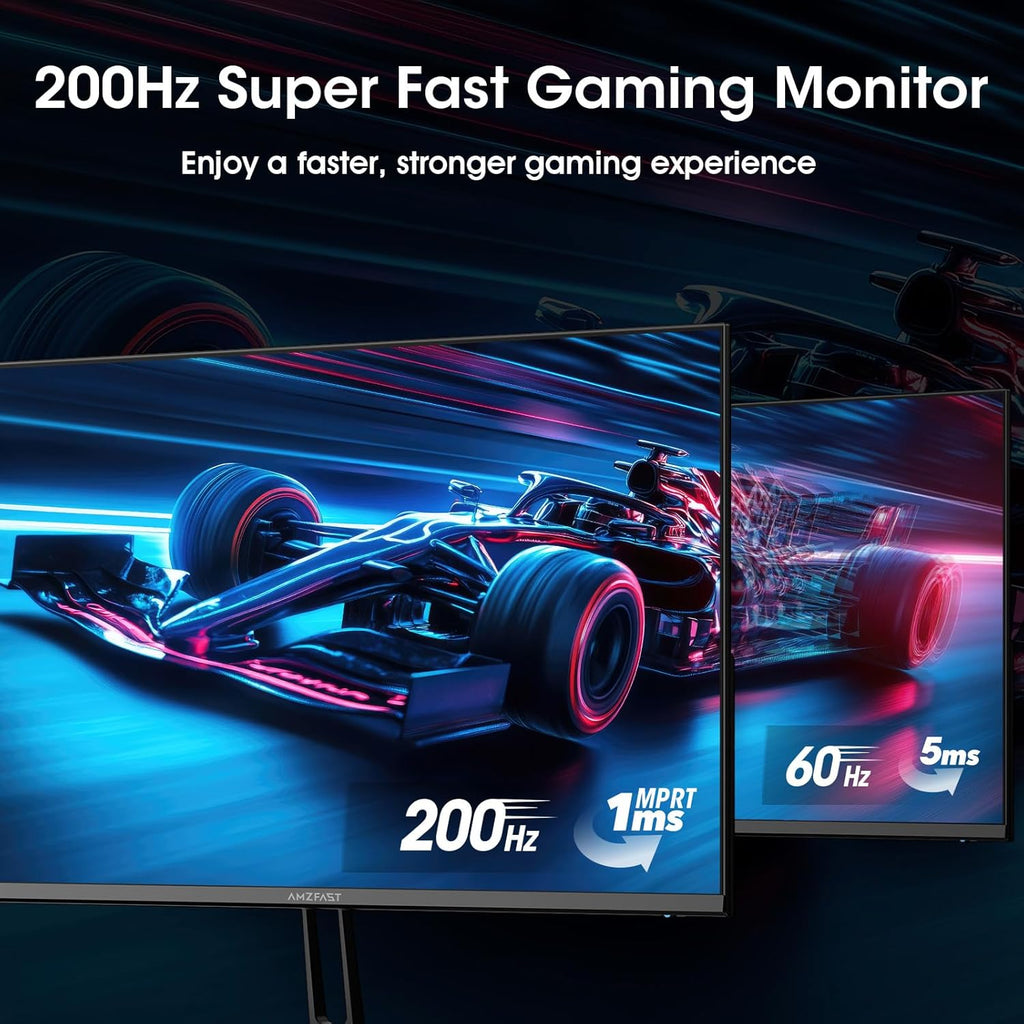 Amzfast 24 Inch Gaming Monitor 180Hz 200Hz FHD 1080p Computer Monitor, 1ms Adaptive Sync, 3000:1, 129% sRGB HDR Display, Eye Care VESA 75x75 Metal Stand HDMI 2.0 | DP 1.4, AMZG24X1