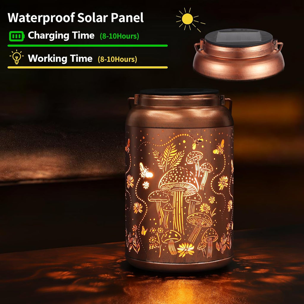 Solar Lanterns Outdoor Waterproof Bee Mushroom Decoration Gifts for Women Mon Grandma Hanging Solar Lights for Outside Metal LED Lanterns for Yard, Patio, Garden Decor