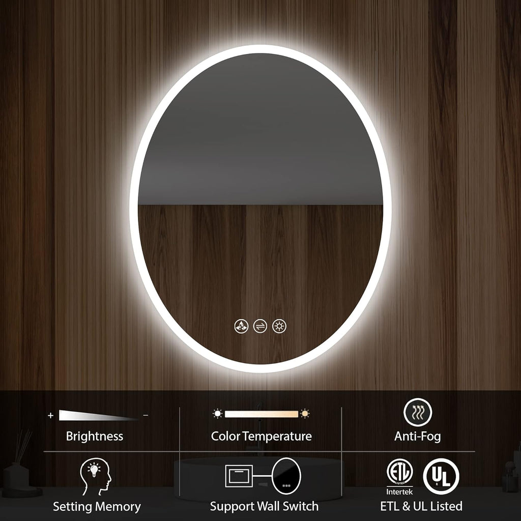 Blossom 20'' x 30'' LED Mirror for Bathroom Lighted Vanity Mirror for Wall Front Lights + Backlit LED Bathroom Mirror Anti-Fog Tempered Glass ETL Listed, Wall Mounted LED Vanity Mirror