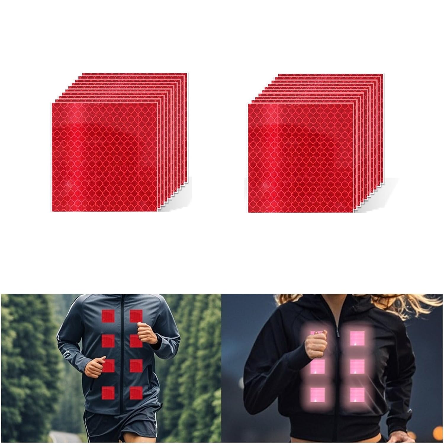 Non Fading Red Reflective Stickers 2 inch X 2 inch, Outdoor Waterproof High Visibility Warning Safety Adhesive Reflector Tape (20 Pcs)