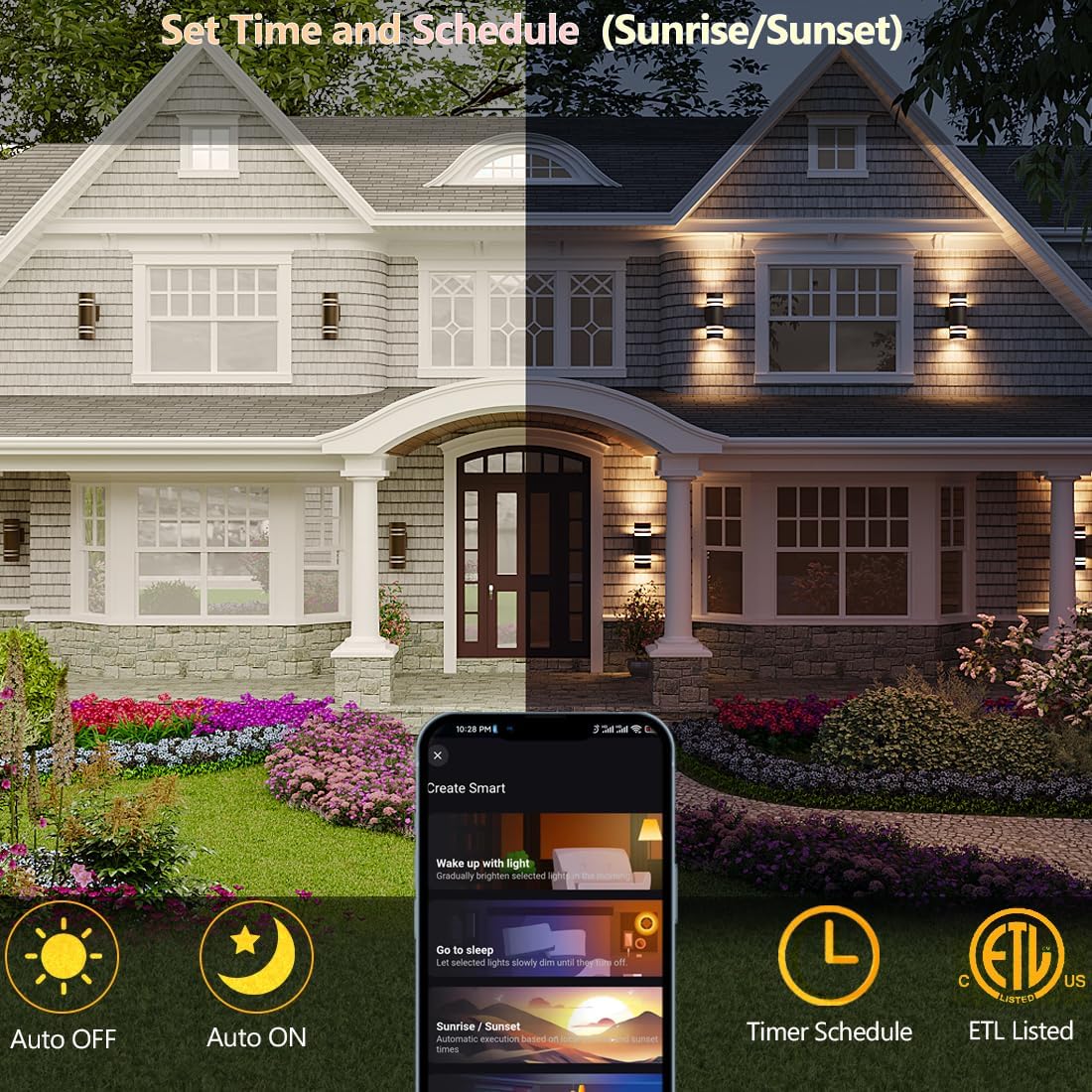 Smart Outdoor Wall Lights Color Changing 2 Pack, RGB+2700K-6500K Modern Exterior Lighting Fixtures Cylinder Outside Wall Sconce with Glass, WiFi APP Control Up Down Outdoor Porch Lights
